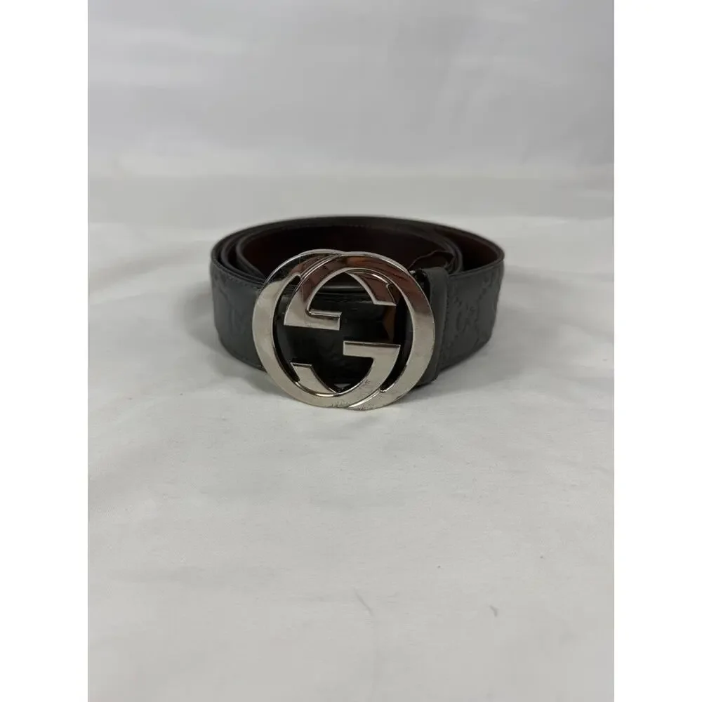 Gucci Interlocking G Grey Heat Debossed Leather Belt 411924 - 90/36 SPBK 365757